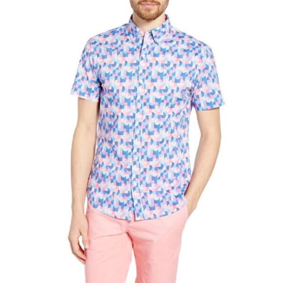 269023 Bonobos Riviera Short Sleeve Geo Printed Men's Shirt Standard Fit L New - Picture 1 of 11
